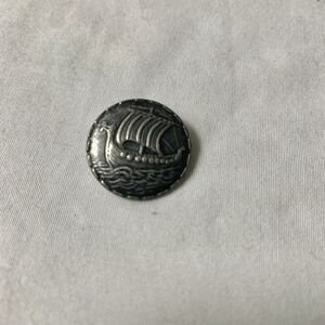Vintage Antique Button VIKING SAILING BOAT Troll Tinn Norway 2.25 cm
